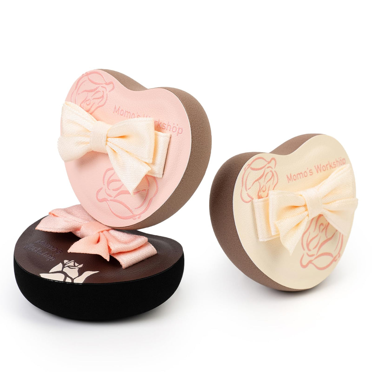 Momo's Workshop Rose Series Makeup Sponge & Brush Set, 13-Piece Beauty Puffs Kit with Beauty Pouch, High-Density Rubycell & Velour Puffs for Foundation, Concealer, Powder