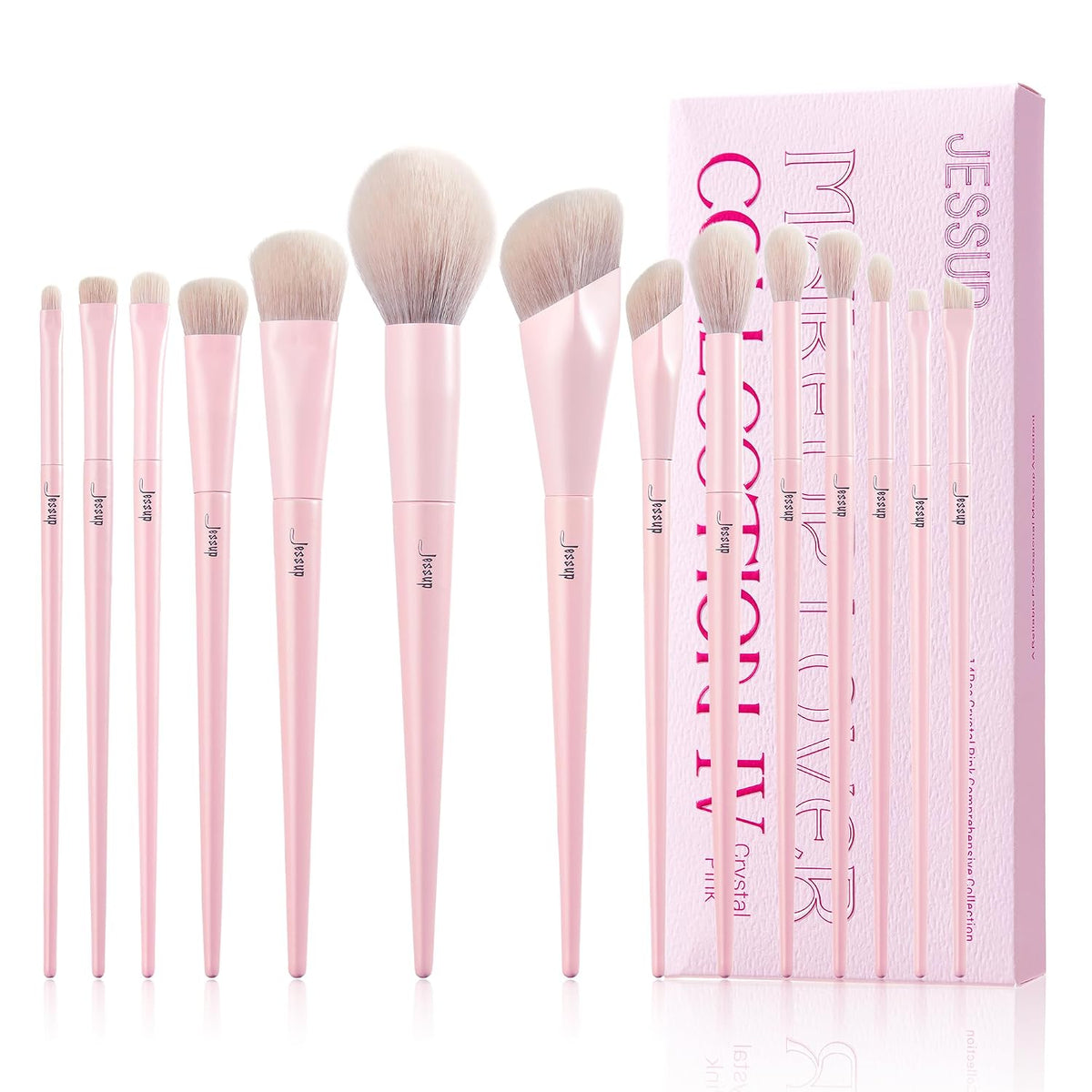 Jessup Makeup Brushes 14Pcs Makeup Brush Set Premium Synthetic Powder Foundation Contour Blush Concealer Eye Shadow Blending Liner Make Up Brush Kit Light Grey T329