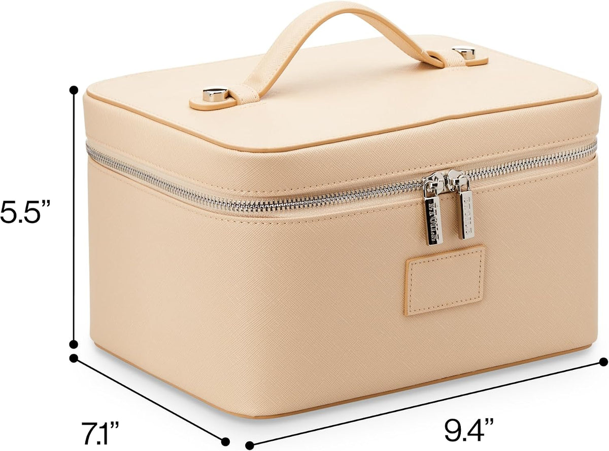 ETOILE Vanity Case Beige, Stylish Travel Makeup Bag Organizer with Dividers