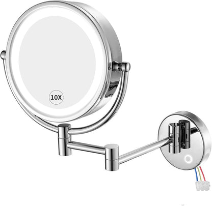 GURUN Hardwired LED Makeup Mirror Wall Mount Extendable Touch Chrome 10x