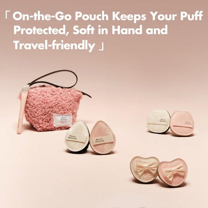 Momo's Workshop Rose Series Makeup Sponge & Brush Set, 13-Piece Beauty Puffs Kit with Beauty Pouch, High-Density Rubycell & Velour Puffs for Foundation, Concealer, Powder