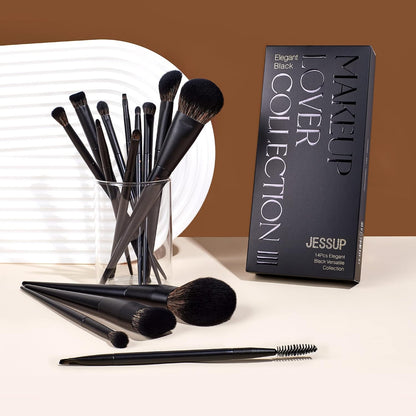 Jessup Makeup Brushes 14Pcs Makeup Brush Set Premium Synthetic Powder Foundation Contour Blush Concealer Eye Shadow Blending Liner Make Up Brush Kit Light Grey T329