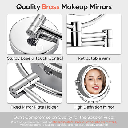 GURUN Hardwired LED Makeup Mirror Wall Mount Extendable Touch Chrome 10x