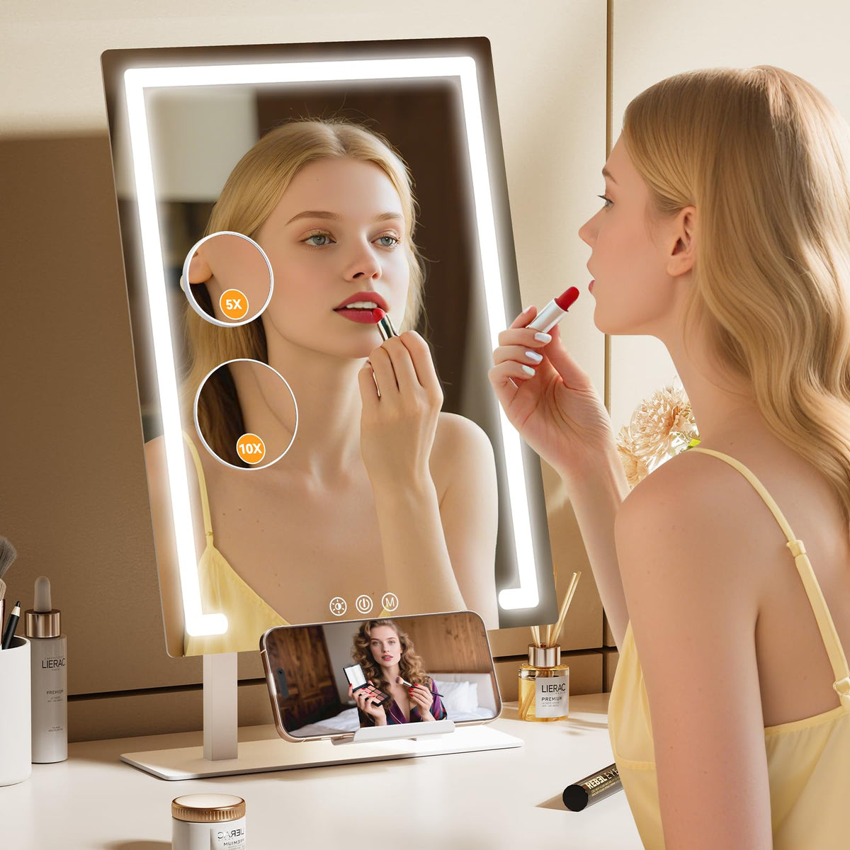 Gospire Hollywood Lighted Makeup Mirror, 4000mAh Rechargeable, 11”x16.8”