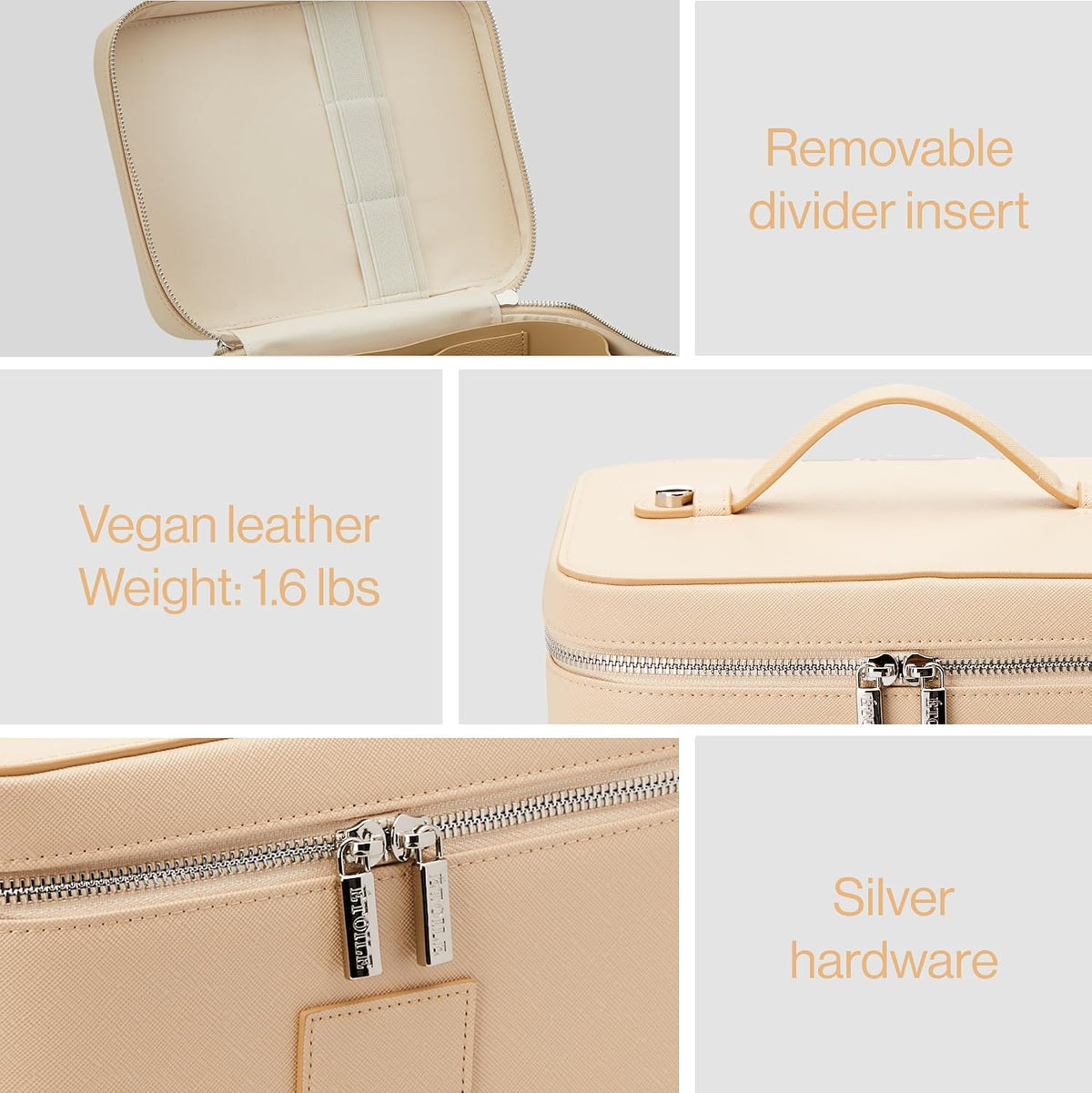 ETOILE Vanity Case Beige, Stylish Travel Makeup Bag Organizer with Dividers