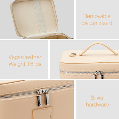 ETOILE Vanity Case Beige, Stylish Travel Makeup Bag Organizer with Dividers