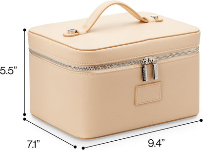 ETOILE Vanity Case Beige, Stylish Travel Makeup Bag Organizer with Dividers