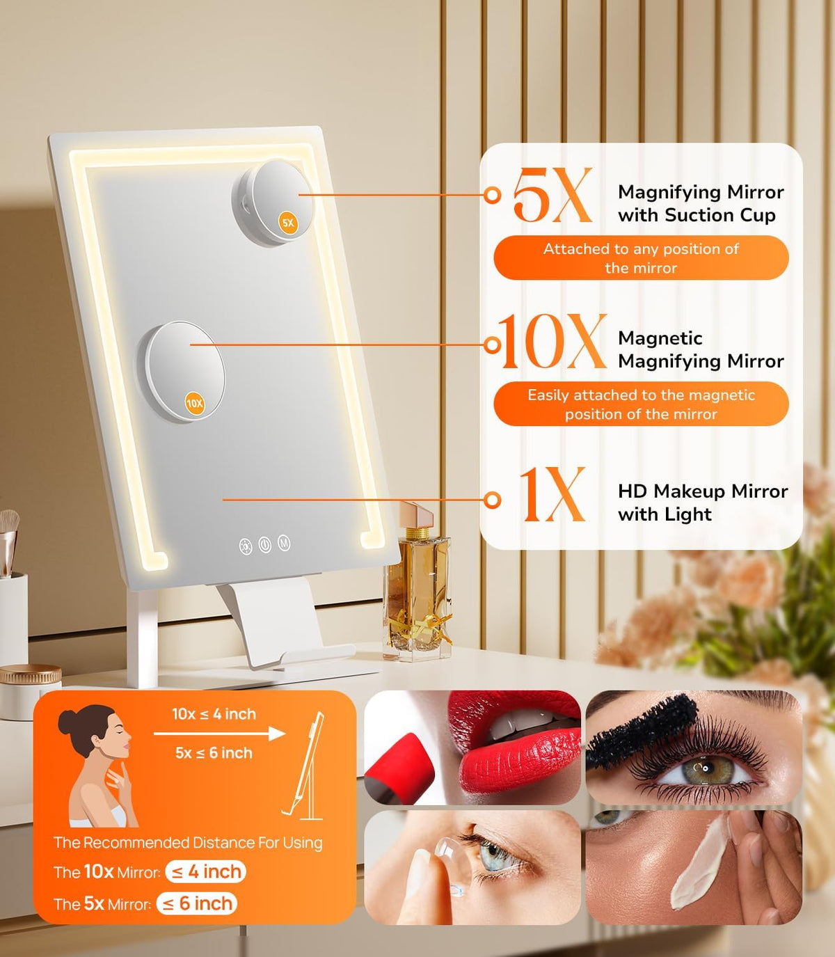 Gospire Hollywood Lighted Makeup Mirror, 4000mAh Rechargeable, 11”x16.8”