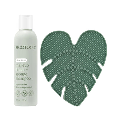 EcoTools Brush Cleaner Mat + Deep Clean Shampoo Bundle, 2 Piece Set | Clean tools fast, makeup brush cleaning mat for brushes and sponges, silicone brush cleaner, plant-based shampoo