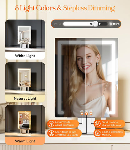 Gospire Hollywood Lighted Makeup Mirror, 4000mAh Rechargeable, 11”x16.8”