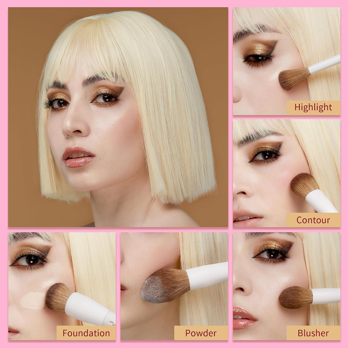 Jessup Makeup Brushes 14Pcs Makeup Brush Set Premium Synthetic Powder Foundation Contour Blush Concealer Eye Shadow Blending Liner Make Up Brush Kit Light Grey T329