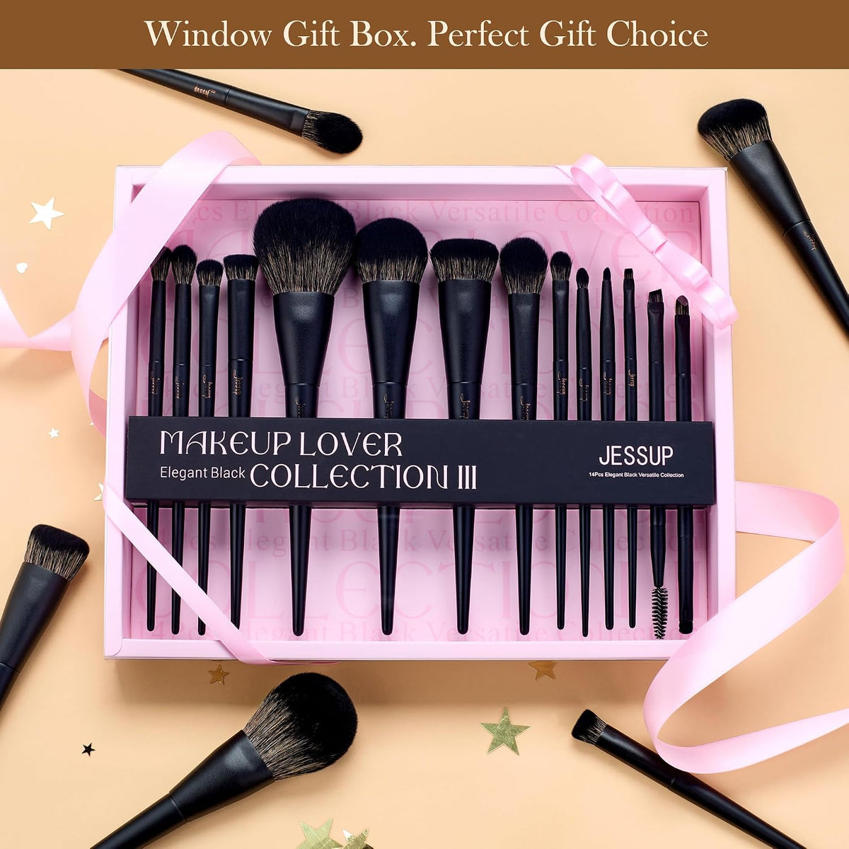 Jessup Makeup Brushes 14Pcs Makeup Brush Set Premium Synthetic Powder Foundation Contour Blush Concealer Eye Shadow Blending Liner Make Up Brush Kit Light Grey T329
