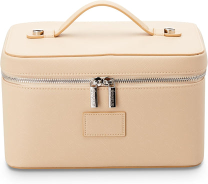 ETOILE Vanity Case Beige, Stylish Travel Makeup Bag Organizer with Dividers