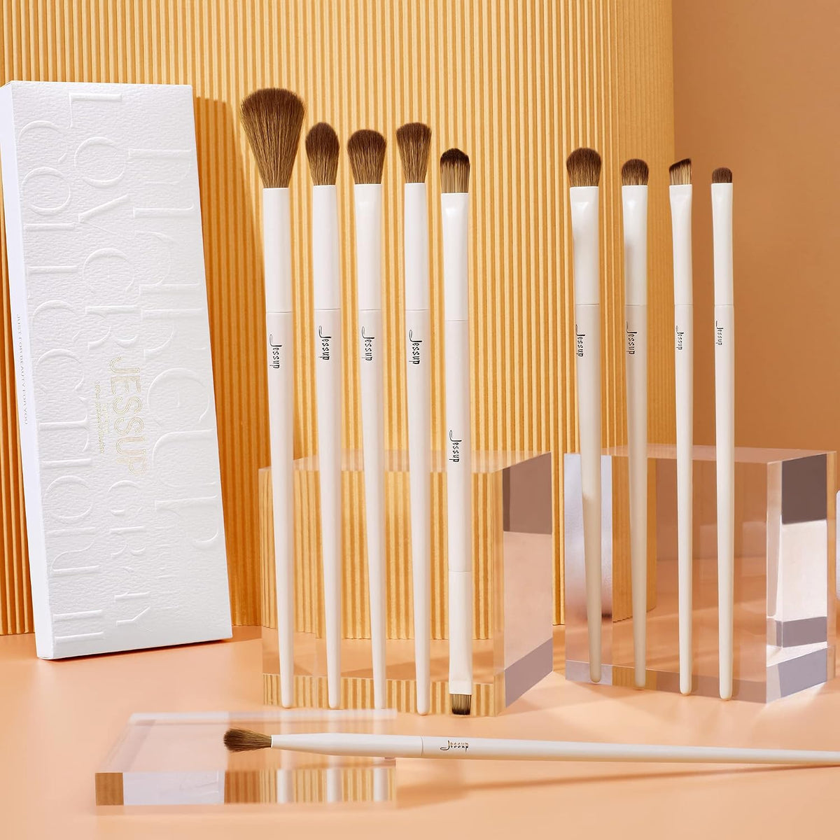Jessup Makeup Brushes 14Pcs Makeup Brush Set Premium Synthetic Powder Foundation Contour Blush Concealer Eye Shadow Blending Liner Make Up Brush Kit Light Grey T329