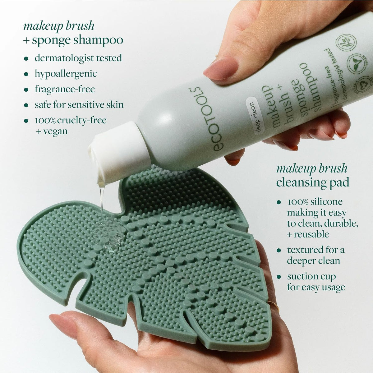 EcoTools Brush Cleaner Mat + Deep Clean Shampoo Bundle, 2 Piece Set | Clean tools fast, makeup brush cleaning mat for brushes and sponges, silicone brush cleaner, plant-based shampoo