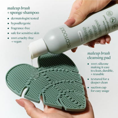 EcoTools Brush Cleaner Mat + Deep Clean Shampoo Bundle, 2 Piece Set | Clean tools fast, makeup brush cleaning mat for brushes and sponges, silicone brush cleaner, plant-based shampoo