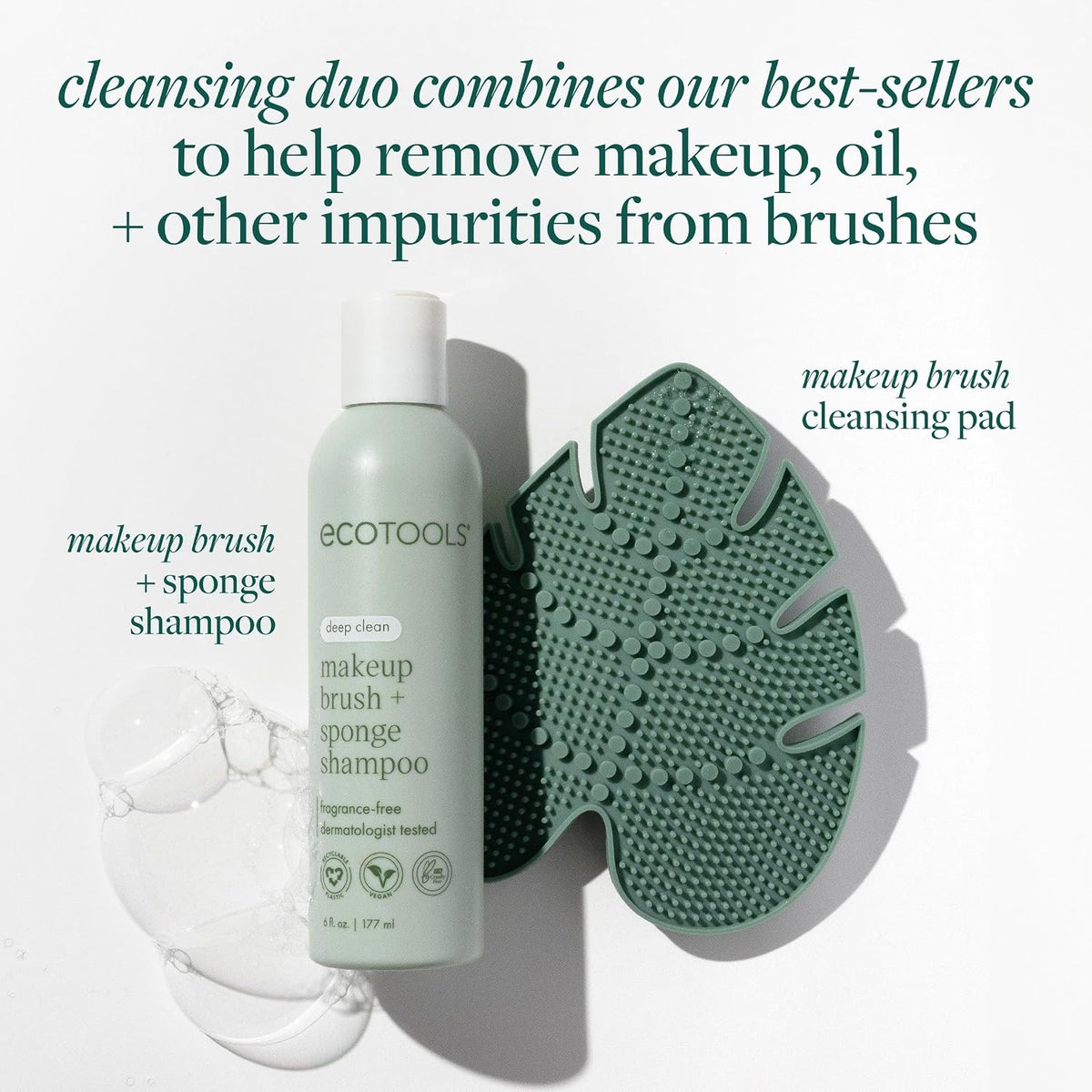 EcoTools Brush Cleaner Mat + Deep Clean Shampoo Bundle, 2 Piece Set | Clean tools fast, makeup brush cleaning mat for brushes and sponges, silicone brush cleaner, plant-based shampoo